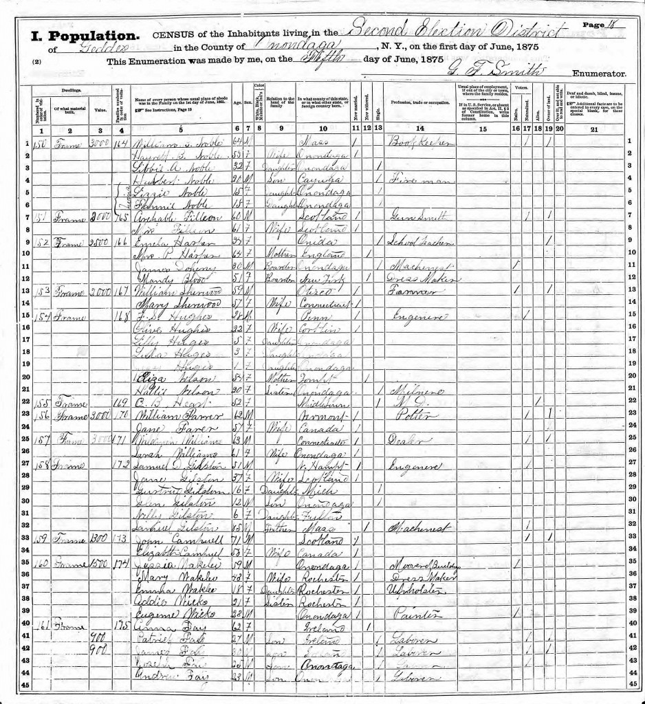 1875 New York State Census for Geddes, Onandaga County.