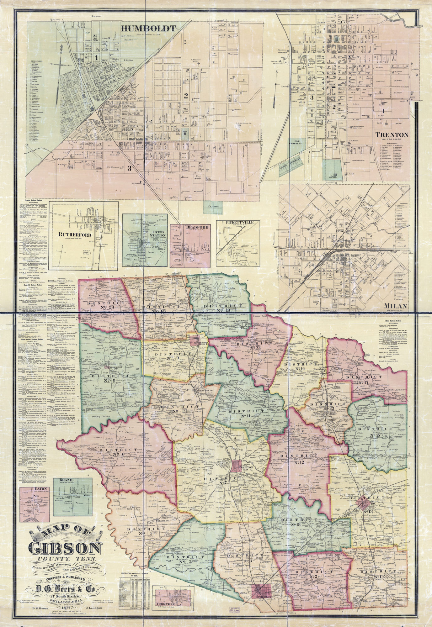 1877 Map of Gibson County, Tennessee, Philadelphia, DG Beers & Co, loc-gov