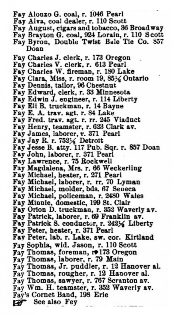1888 Cleveland, Ohio City Directory for Fays
