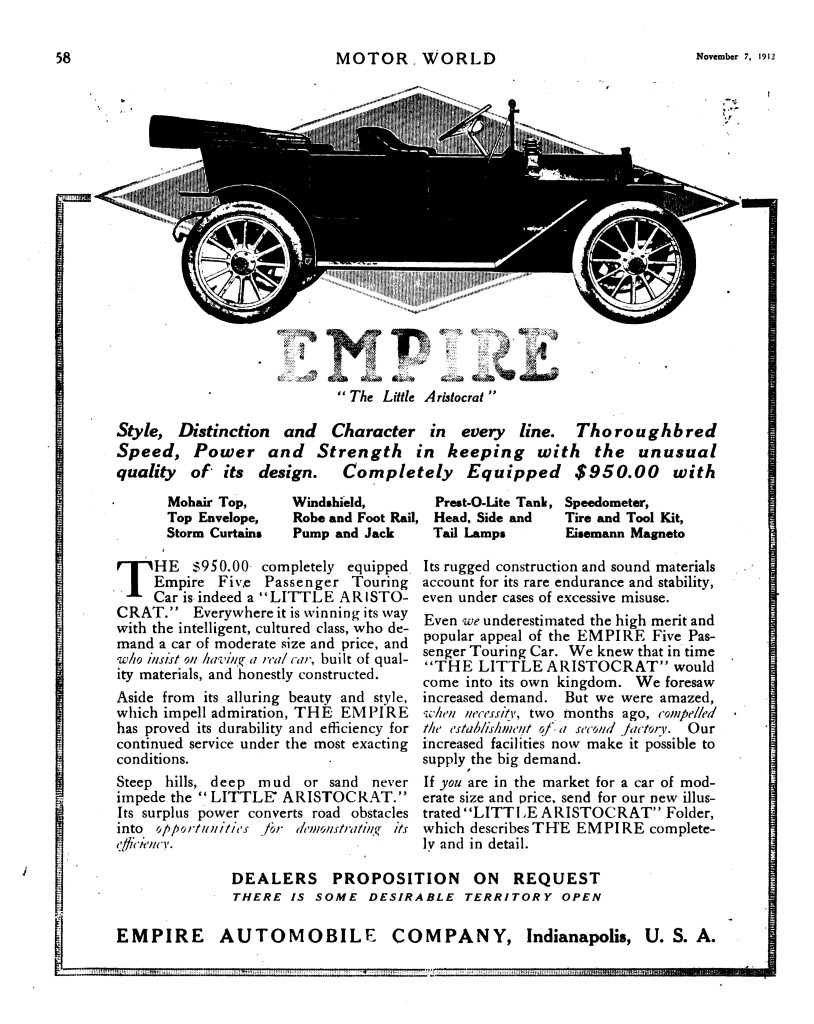 1912-11-07 Empire Car Ad, The Motor World