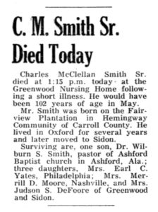 1959-03-13 The Greenwood Commonwealth (Greenwood, MS) Fri Mar 13, 1959, p1, CM Smith Sr Died Today