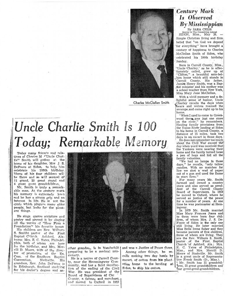 Century Mark is Observed by Mississippian Charles McClellan Smith