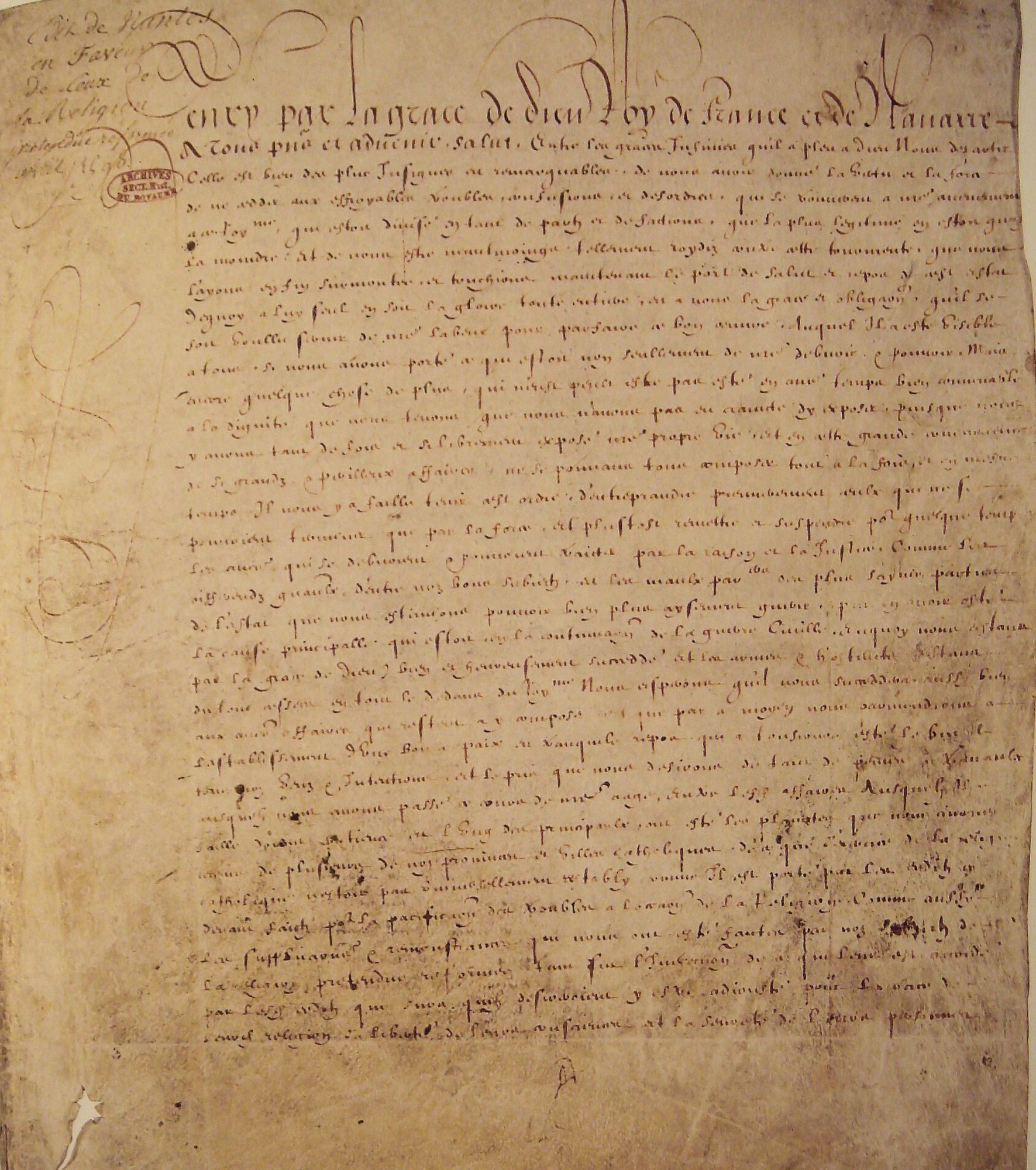 Edit de Nantes Avril 1598, Henry IV - Grands Documents de l'Histoire de France, Archives Nationales