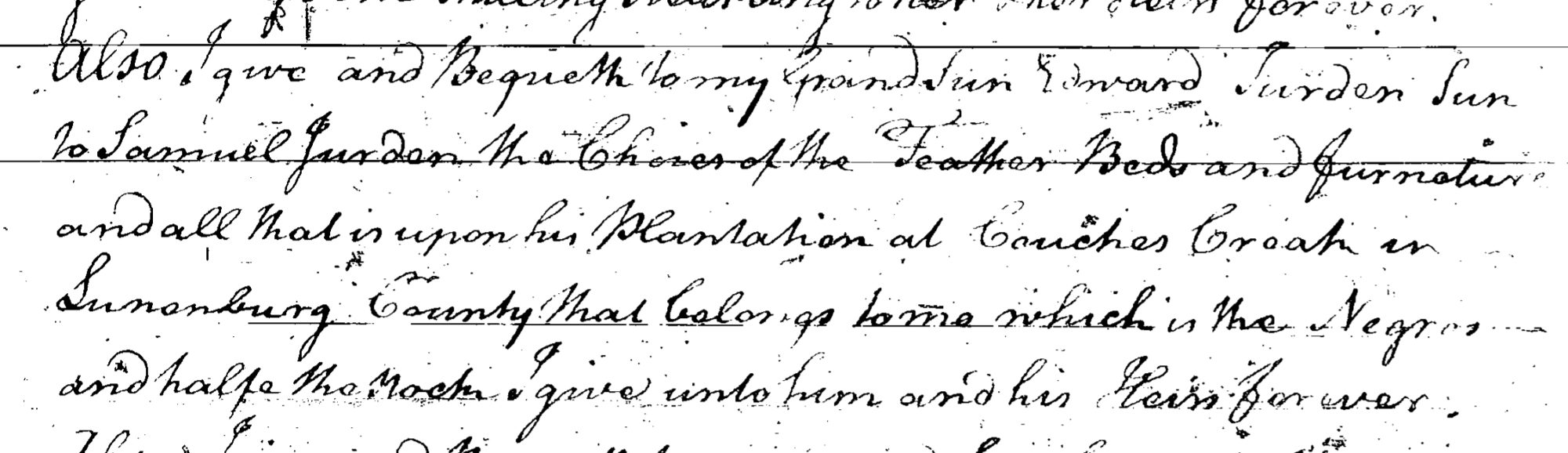 Samuel Jurden 1760 will, cropped section for grandson Edward Jordan