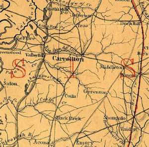 1864 Map of Carroll County, MS