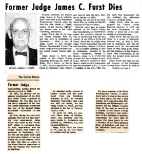 1968 Centre Democrat (Bellefonte, PA) Former Judge James C. Furst Dies