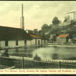 Bellefonte Pa's famous spring showing the famous Century old Academy on the Hill