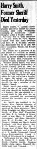 Harry Smith, Former Sheriff, Died Yesterday Obit, The Greenwood Commonwealth (Greenwood, MS) Wed Nov 5, 1958, p1