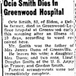 Ocie Smith Dies in Greenwood Hospital, The Delta Democrat Times, Tue Oct 3 1944 p6