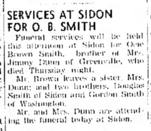Services at Sidon for O.B. Smith, The Delta Democrat Times, Sun Nov 9 1941 p6