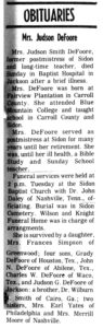 The Conservative (Carrollton, MS) Thu Jan 23, 1975, p7 Mrs. Judson DeFoore, Obit