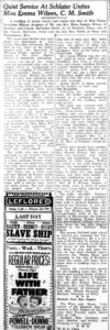 The Greenwood Commonwealth (Greenwood, MS) Mon Mar 28, 1949, p2, Quiet Service at Schlater Unites Miss Emma Wilson, C. M. Smith
