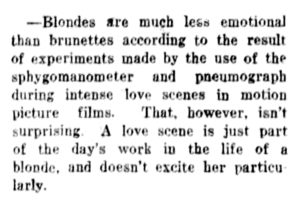 The Philadelphia Inquirer (Philadelphia, PA) Wed Feb 1, 1928, p12, Blondes Are Less Emotional Than Brunettes